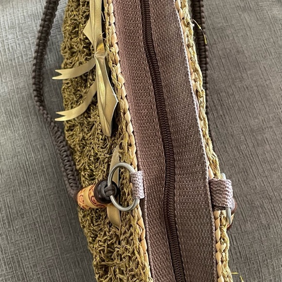 Unbranded Elegant olive greenMetallic Gold Woven Women's straw Beach bag - Picture 8 of 10